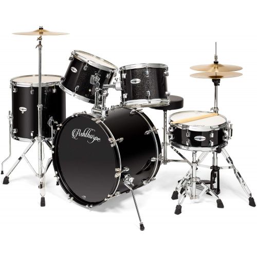  [아마존베스트]Ashthorpe 5-Piece Full Size Adult Drum Set with Remo Heads & Premium Brass Cymbals - Complete Professional Percussion Kit with Chrome Hardware - Black