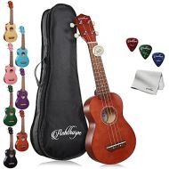 [아마존베스트]Ashthorpe Soprano Ukulele Bundle (Black) - 21-Inch Uke Beginner Starter Kit for Kids with Gig Bag, Cloth, and Picks