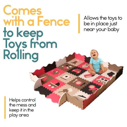  Ashtonbee Baby Foam Play Mat with Fence - Interlocking Crawling Mat with 16 Foam Floor Tiles