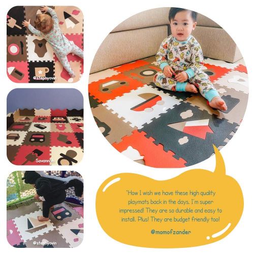  Ashtonbee Baby Foam Play Mat with Fence - Interlocking Crawling Mat with 16 Foam Floor Tiles