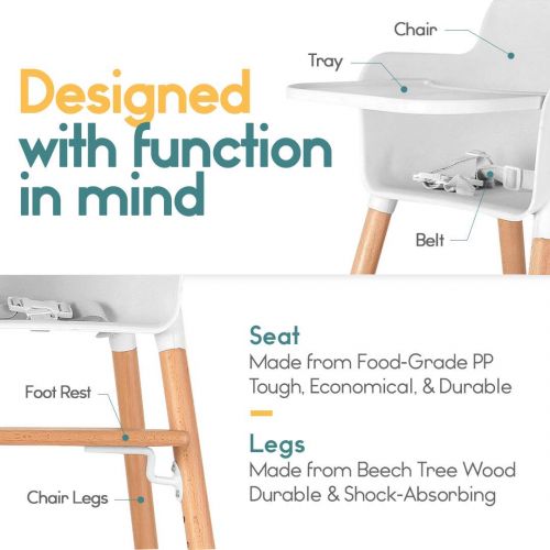  [아마존베스트]Ashtonbee Wooden High Chair for Babies and Toddlers - with Harness, Removable Tray, and Adjustable Legs