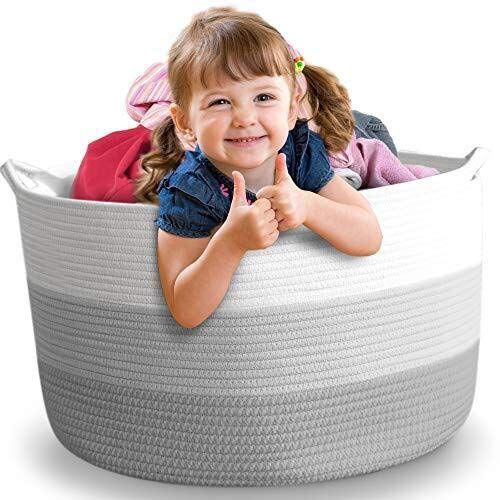  Ashtonbee Nursery Storage Basket, 22x22x16”, Cotton Rope Baby Laundry Basket, Blanket Basket, Toy Storage Hamper, Laundry Hamper