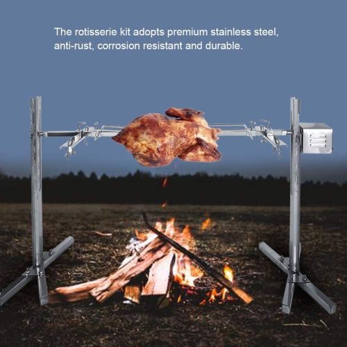  Asixx Rotisserie Kit, Universal Rotisserie Kit, Stainless Steel Rotisserie Kit for Grills or Black Spit Rod Meat Forks with Electric Motor for Picnic, Camping, Barbecues and Even C