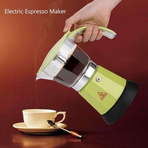  Asixx Elektrischer Espressokocher, Moka Espressokanne aus Aluminiumlegierung fuer 6 Tassenmit Transparenten Behalter, Rot/Gruen 300 ml(Gruen)