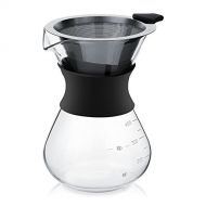 Pour Over Kaffeebereiter, Asixx Kaffeekanne aus Hitzebestandigem Borosilikatglas mit Edelstahlfilter mit der Skalenlinie, 10 x 11,5 x 15 cm, 400ml