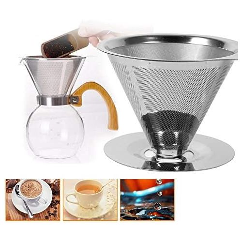  Edelstahl Kaffeefilter, Asixx Doppelschicht Kaffee Filter Waschbar und Wiederverwendbar im Haushalt, Buero, Reisen oder Camping
