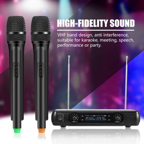  Asixx Wireless Microphone, Dual Handheld Wireless Dynamic Microphones + LCD Receiver System for Karaoke Singing Speech (US Plug)