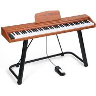 Asmuse 88-Key Full Size Digital Piano, Electronic Keyboard Set With Semi Weighted Keys, Stand, Sustain Pedal, Built-In Speakers, Power Supply (Brown)