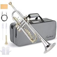 Asmuse Bb Standard Trumpet Set for Beginner, Brass Student Trumpet Instrument with Hard Case (Silver)