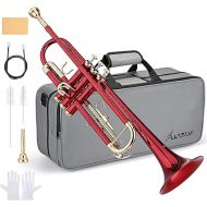 Asmuse Bb Standard Trumpet Set for Beginner, Brass Student Trumpet Instrument with Hard Case (Red)