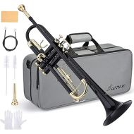 Asmuse Bb Standard Trumpet Set for Beginner, Brass Student Trumpet Instrument with Hard Case (Black)