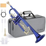 Asmuse Bb Standard Trumpet Set for Beginner, Brass Student Trumpet Instrument with Hard Case (Blue)