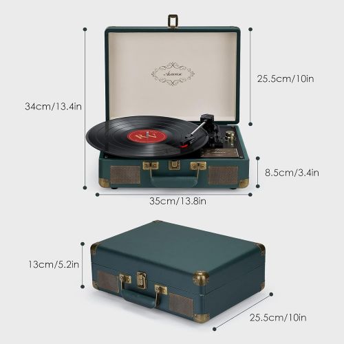  Asmuse Record Player 3-Speed Belt Drive Turntable for Vinyl Bluetooth Record Player with Built-in Stereo Speakers and RCA Output Yellow Wood Finish, Green