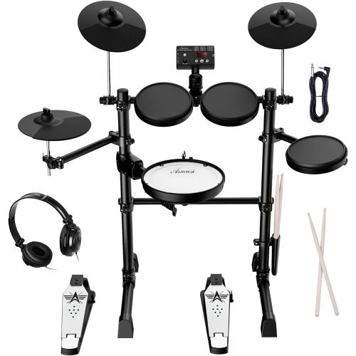  [아마존베스트]Electric drum set for beginners with 8 inch Mesh Snare Drum Rim Shot function USB MIDI with 2 Pairs of Drum Sticks and Headphone set Asmuse AD-20