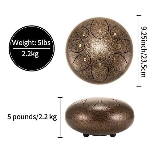  [아마존베스트]Steel Tongue Drum 8 Notes 10 Inch Asmuse Steel Hand Drum Percussion Instrument for Leisure and Entertainment with Beater and Carry Bag