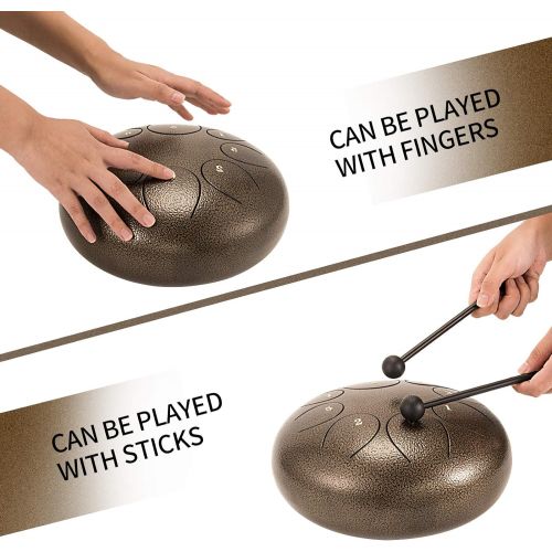  [아마존베스트]Steel Tongue Drum 8 Notes 10 Inch Asmuse Steel Hand Drum Percussion Instrument for Leisure and Entertainment with Beater and Carry Bag
