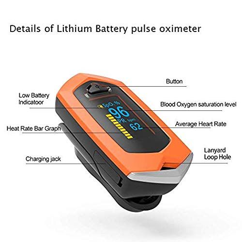  Asobilor Fingertip 0ximeter with PR Rate SPO2 Monitor Bulit in Rechargeable Battery Heart Rate Blood Oxygen Saturation Monitor for Outdoor Sports Men (Orange)