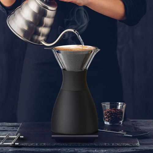  asobu Black Insulated Pour Over Coffee Maker (32 oz.) Double-Wall Vacuum, Stainless-Steel Filter and Take on the Go Carafe (Black)