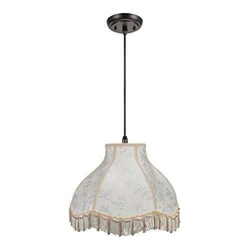  Aspen Creative 70043 1-Light Hanging Pendant Ceiling Light with Transitional Scallop Bell Fabric Lamp Shade, Beige, 17 width