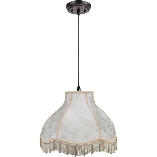  Aspen Creative 70043 1-Light Hanging Pendant Ceiling Light with Transitional Scallop Bell Fabric Lamp Shade, Beige, 17 width