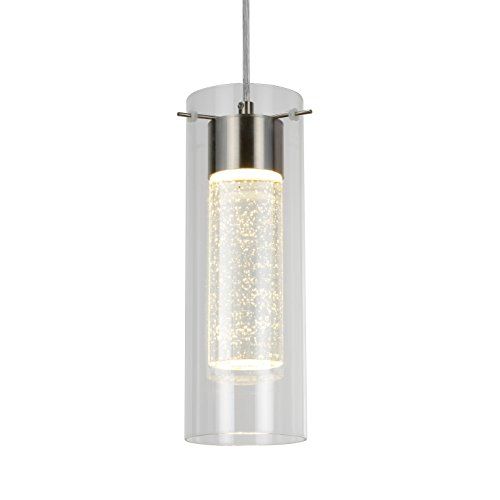  Aspen Creative 61020 Adjustable LED 1 Light Hanging Mini Pendant Ceiling Light, Contemporary Design in Brushed Nickel Finish, Clear Glass Shade, 4 3/4 Wide