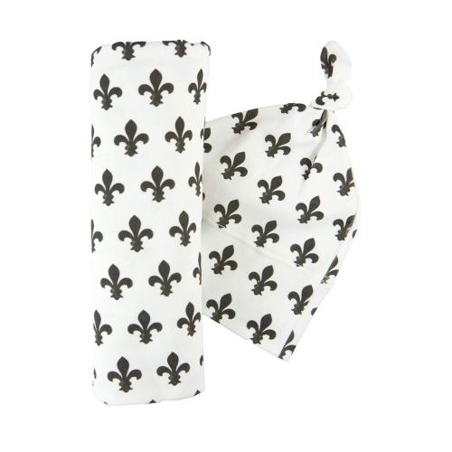  Aspen Lane Fleur de Lis Newborn Baby Swaddle Organic Blanket Set or Hat Baby Gift // Made in USA Black