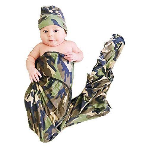  Aspen Lane Large Premium Knit Baby Camo Swaddle and Hat Set Made in USA 44x44 Receiving Blanket Hospital Set