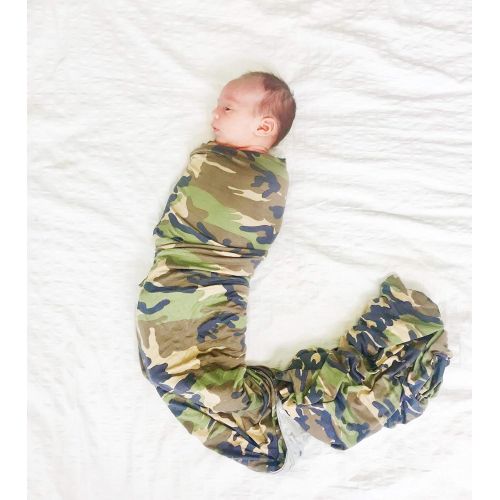  Aspen Lane Large Premium Knit Baby Camo Swaddle and Hat Set Made in USA 44x44 Receiving Blanket Hospital Set
