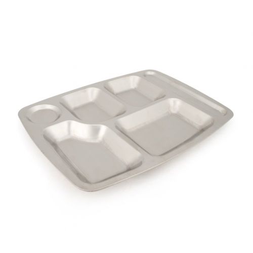  Aspire Rectangular Divided Cafeteria Tray, Stainless Steel Tray, 3 Pieces-6 Sections