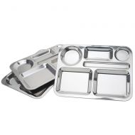 Aspire Divided Dinner Trays/Stainless Steel Lunch Containers, 3 Pieces-6 Sections Double Round