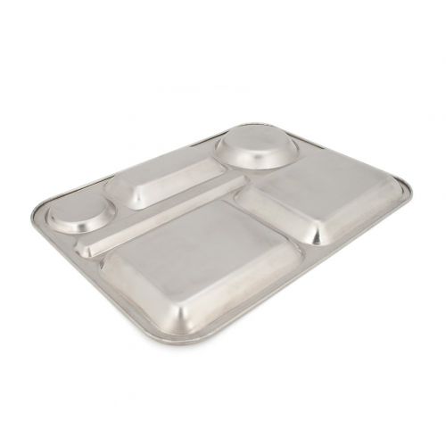  Aspire Divided Dinner Trays/Stainless Steel Lunch Containers, 3 Pieces-6 Sections Double Round