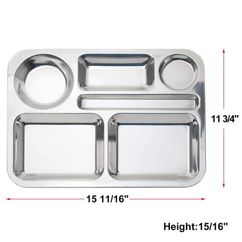  Aspire Divided Dinner Trays/Stainless Steel Lunch Containers, 3 Pieces-6 Sections Double Round