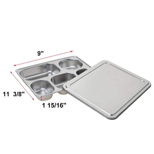  Aspire Stainless Steel Bento Box, Divided Dinner Trays With Cover, 1 Set-5 Sections