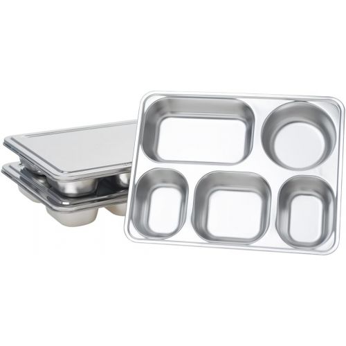  Aspire Bento Lunch Box with Stainless Steel Lid, Divided Food Plate, 3 Sets-5 Sections