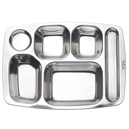  Aspire Dinner Plate for Cafeteria, 304 Stainless Steel Divided Tray, 1 Pc-6 Sections