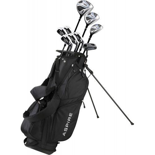 [아마존베스트]Aspire XD1 Mens Complete Golf Clubs Package Set Includes Titanium Driver, S.S. Fairway, S.S. Hybrid, S.S. 6-PW Irons, Putter, Bag, 3 H/Cs Right Hand - Blue - Choose Size!