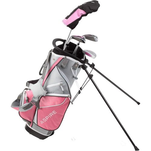  Aspire Golf Aspire Junior Plus Complete Golf Club Set for Children, Kids - 5 Age Groups Boys and Girls - Right Hand, Real Girls Junior Golf Bag, Kids Golf Clubs Set