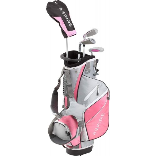  Aspire Golf Aspire Junior Plus Complete Golf Club Set for Children, Kids - 5 Age Groups Boys and Girls - Right Hand, Real Girls Junior Golf Bag, Kids Golf Clubs Set