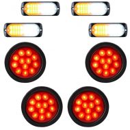 Astra Depot Set 4X 20-LED Strobe Light Ultra Slim Amber White Warning Caution Emergency Contrsuction Flashing Light and 4X 4 RED Brake Stop Running Tail Light Sealed Rubber Cover Wiring