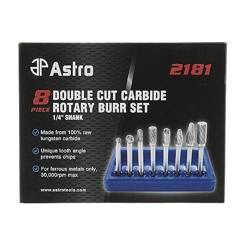  Astro Pneumatic Tool 2181 8-Piece Double Cut Carbide Rotary Burr Set 1/4