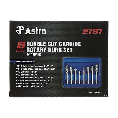  Astro Pneumatic Tool 2181 8-Piece Double Cut Carbide Rotary Burr Set 1/4