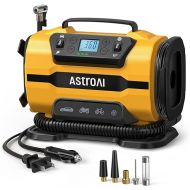 AstroAI Tire Inflator Portable Air Compressor Pump 150PSI 12V DC/110V AC with Dual Metal Motors &LED Light， Automotive Car Accessories&Two mode for car, bicycle tires and air mattresses, Yellow