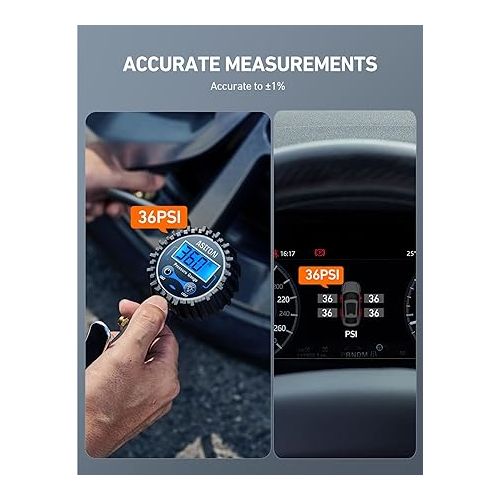  AstroAI Digital Tire Pressure Gauge with Inflator(3-250 PSI 0.1 for Display Resolution), Heavy Duty Air Chuck and Compressor Accessories with Rubber Hose and Quick Connect Coupler, Blue