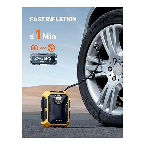  AstroAI Tire Inflator Air Compressor 12V DC Portable Air Compressor Car Accessories Auto Tire Pump 100PSI with LED Light Digital Air Pump for Car Tires Bicycles Other Inflatables CZK-3674 Yellow