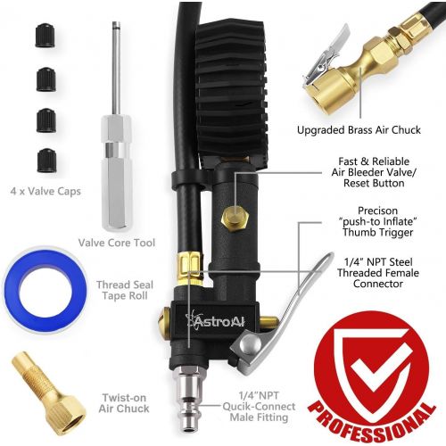  [아마존 핫딜]  [아마존핫딜]AstroAI ATG250 Digital Tire Inflator with Pressure Gauge, 250 PSI Air Chuck and Compressor Accessories Heavy Duty with Rubber Hose and Quick Connect Coupler for 0.1 Display Resolut