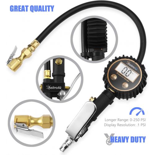  [아마존 핫딜]  [아마존핫딜]AstroAI ATG250 Digital Tire Inflator with Pressure Gauge, 250 PSI Air Chuck and Compressor Accessories Heavy Duty with Rubber Hose and Quick Connect Coupler for 0.1 Display Resolut