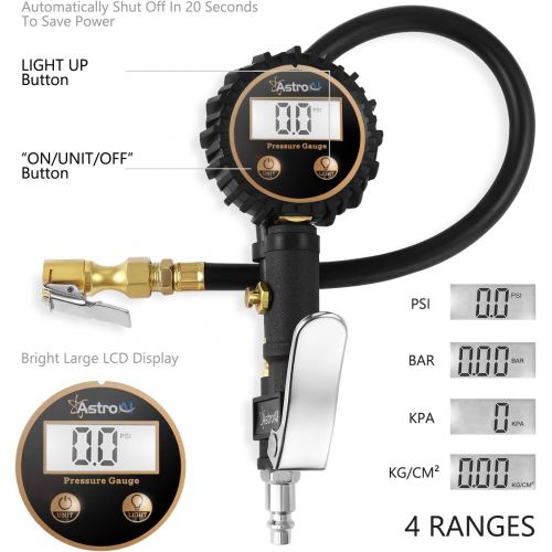  [아마존 핫딜]  [아마존핫딜]AstroAI ATG250 Digital Tire Inflator with Pressure Gauge, 250 PSI Air Chuck and Compressor Accessories Heavy Duty with Rubber Hose and Quick Connect Coupler for 0.1 Display Resolut