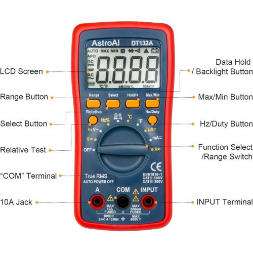  [아마존 핫딜]  [아마존핫딜]AstroAI Digital Multimeter, TRMS 4000 Counts Volt Meter Manual and Auto Ranging; Measures Voltage Tester, Current, Resistance, Continuity, Frequency; Tests Diodes, Temperature, Red