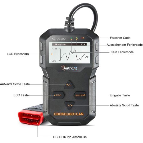  [아마존 핫딜]  [아마존핫딜]AstroAI OBD2 Diagnosegerat Scanner Klassischer und Universeller OBD II Scanner fuer den Motor zur Fehlerauslese mit Deutschem Handbuch