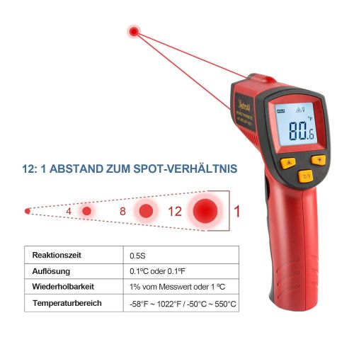  [아마존 핫딜]  [아마존핫딜]AstroAI Digital Laser Infrarot Thermometer, Beruehrungslos Temperaturmessgerat IR Pyrometer LCD Beleuchtung Temperaturmesser -50°C bis +550°C, Rot und Schwarz